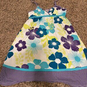 Roxy Sun Dress Large White Floral Print White Purple Blue Adjustable Straps